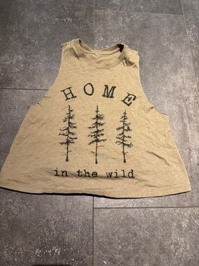 Crop Tank Top with Tree Graphic - 'Home in the Wild' - Olive